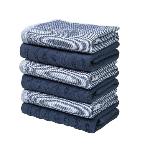 Image of Bumble Premium Dish Cloths 13 inchx13 inch (6 Pack) | 100% Natural Ring Spun Cotton | 400 GSM | Highly Absorbent & Soft |Yarn Dyed & Solid Dyed Terry Dish Cloth Set - Blue