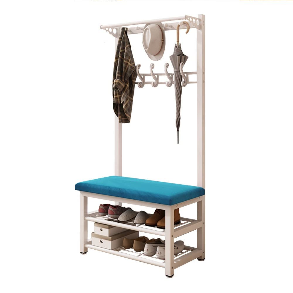Perchero Entrada Abrigo Zapatero con Almacenamiento nizador 3 en 1 para recibidor 10 Ganchos Marco de Metal Mueble Decorativo de 80 x 33 x 172 cm