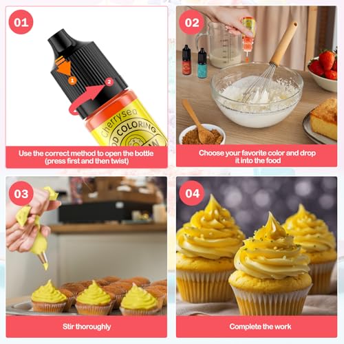 Image of Cherrysea Food Coloring for Cake Decorating Rainbow Edible Food Dye for Halloween Baking Royal Icing Cookie Supplies Gluten Free 7x12ml Food Grade Liquid Food Color Kit, 0.4 Fl. Oz /Bottles
