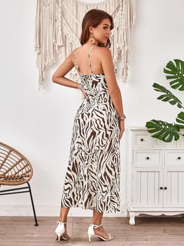 Image of Floerns Women's Leopard Print Draped Collar Spaghetti Strap Cami Long Dress