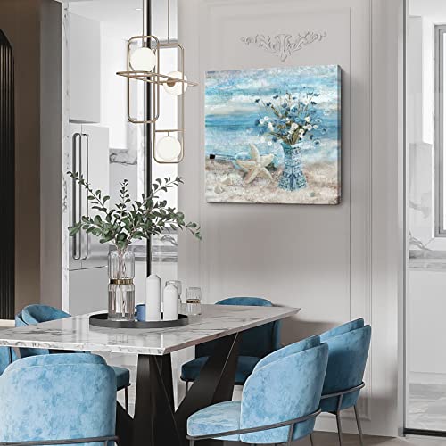 Large-Canvas-Wall-Art-for-Living-Room-Blue-Beach-Wall-Decor-Ocean-Theme-Print-Seaside-Framed-Artwork-for-Bedroom-Bathroom-Abstract-Seascape-Painting-Coastal-Flower-Picture-Home-Office-Decor-30x30inch Large Canvas Wall Art for Living Room Blue Beach Wall Decor Ocean Theme Print Seaside Framed Artwork for Bedroom Bathroom Abstract Seascape Painting Coastal Flower Picture Home Office Decor 30x30inch