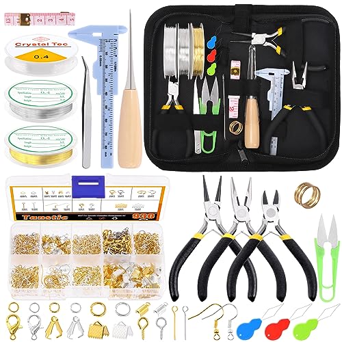 Kit de fabrication de bijoux avec pinces outils fils anneaux et sac de perlage
