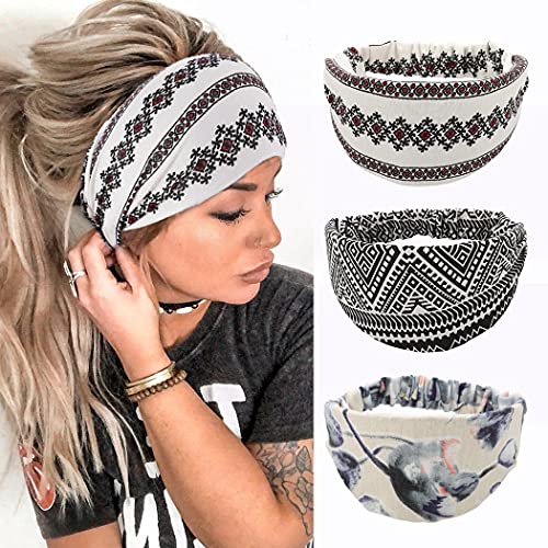 CAKURE African Headbands Boho Wide Head Bands Turban Knotted Hairbands Thick Head Wraps Elastic Head Scarves Hair Accessories for Women and Girls Pack of 3