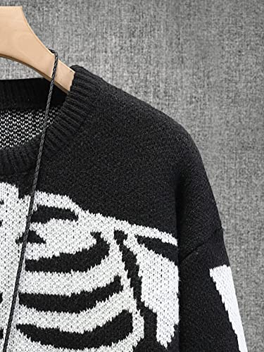 SHENHE Men's Casual Knit Pullover Color Block Skeleton Pattern Halloween Sweater3
