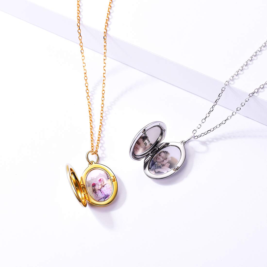 SILVERCUTE Collar con Medallón Fotos Personalizados Plata de Ley 925 para Mujeres Colgante Guardapelo Personalizable Corazón Ovalado Redondo Regalos para Mama Amiga Esposa Caja de Regalo