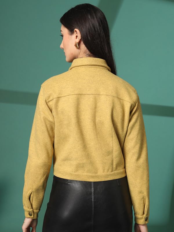 Image of CHKOKKO Solid Crop Jackets for Women stylish latest Long Sleeve Stylish Winter Shirt Jacket Casual Outerwear for Office