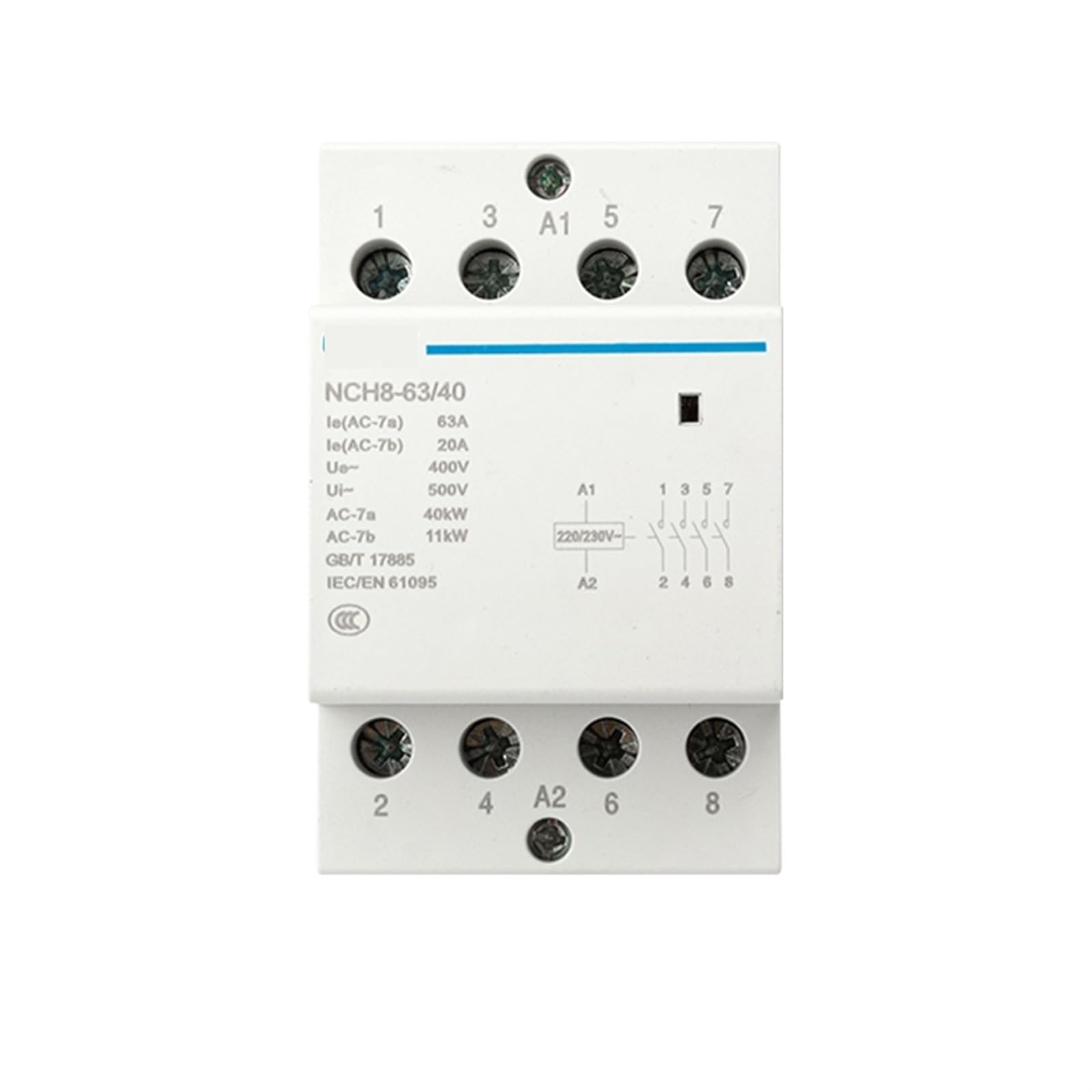 JJHQOKYNA NCH8-63/40 4 Pole 63A 4NO DIN Rail Contactor Household Modular Contactors AC(NCH8-63A-40 4NO)