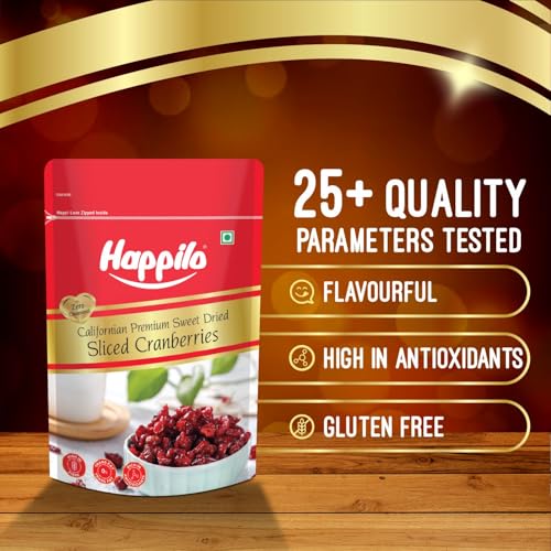 Image of Happilo Premium Californian Dried and Sweet Sliced Cranberries 200g | Real Dried Fruit | High Antioxidants, Dietary Fiber | Healthy Sweet Treats