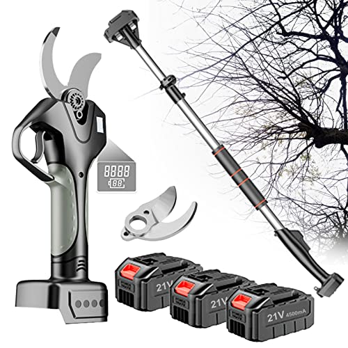 Akku Astschere Kabellose elektrische Gartenschere 45mm Baum Schnittschere mit Verlängerungsstange,Professional Rebschere mit 2/3 Akku und 1 Ladegerät inklusive ( Color : 3 Battery , Size : 2 blade ) Cover
