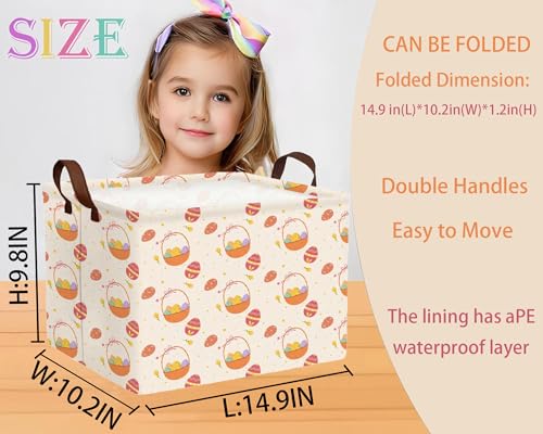 Image of Large Rectangular Easter Baskets Empty Waterproof Boy Toy Box Foldable Kid's Gifts Storage Bin Spring Room Decor(Small Round Dot Gift Basket Egg)