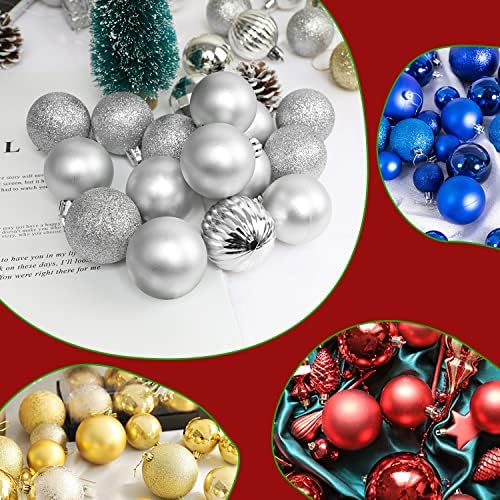 Shinee one Christmas Baubles Silver, 34PCS Silver Balls for Xmas Tree Decorations, Traditional Mini Baubles Christmas Decor Silver Shatterproof Hanging Ornaments for Holiday and Party Decoration