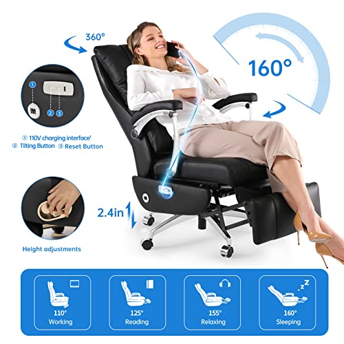 Leagoo Automatic Executive Office Chair High-Back Electric Reclining Office Chair With Footrest, Ergonomic Computer Desk Chairs With Wheels And Linkage Arms Swivel Rolling Chair With Genuine Leather #TOP3