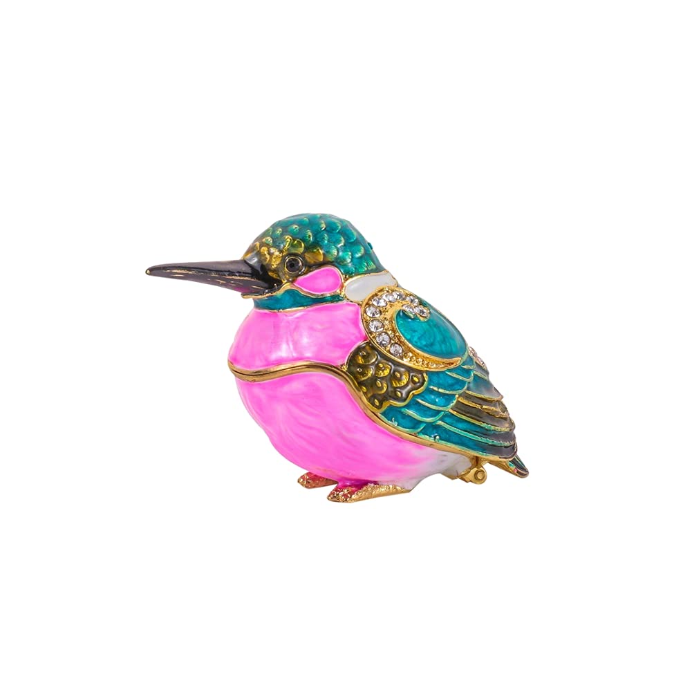 Kingfisher Crystal Studded Pewter Trinket Box Diamond Kingfisher Hinged Trinket Box Hand Painted Animal Figurine Collectible violet 2 76inchX1 42inchX1 77inch AK 021ZBH 3106CN 2