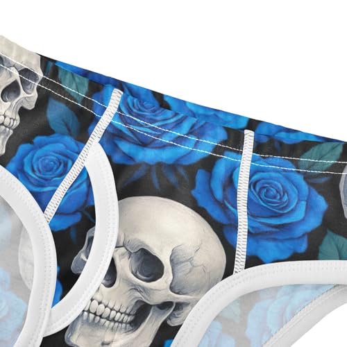 CHIFIGNO Boys' Underwear White Skulls Blue Roses Toddler Boy Briefs Breathable Cotton Briefs Underwear4