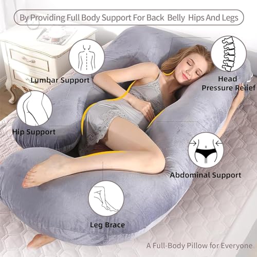 Image of Full Body Pillows for Sleeping Cooling Pregnancy Pillow,U Shaped Pregnancy Body Pillow for Women,Maternity Pillows for Pregnant Women Removable Washable Velvet Cover