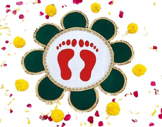 Kanku Pagla Rumal Cotton Embroidered Cloth for Bride Welcome, Baby Footprint & Hand Print Ceremony | Heavy Silk Look Asan with Carrying Bag (Green)-image-0