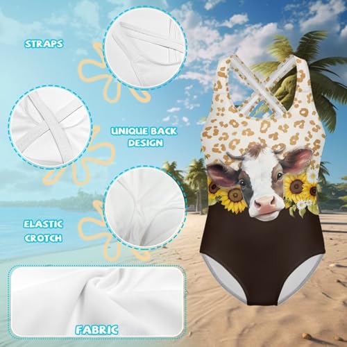 Image of Girls One Piece Cat Swimsuits Quick Dry Cartoon Beach Bathing Suit Crossback Swimwear for Kids 5-14 Years