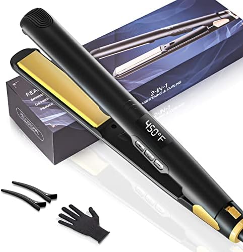 2-in-1 Hair Straightener Flat Iron, Portable Straightener and Curler for All Hairstyles, 30s Fast Heating, Ceramic Tourmaline Hair Straightener Brush for women, Temperature Lock, Anti-Scald & Auto-Off