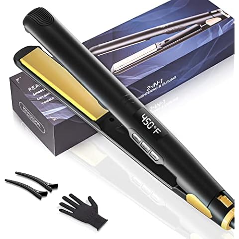 2-in-1 Hair Straightener Flat Iron, Portable Straightener and Curler for All Hairstyles, 30s Fast Heating, Ceramic Tourmaline Hair Straightener Brush for women, Temperature Lock, Anti-Scald & Auto-Off Cover