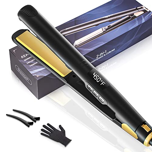 2-In-1 Hair Straightener Flat Iron, Portable Straightener And Curler For All Hairstyles, 30S Fast Heating, Ceramic Tourmaline Hair Straightener Brush For Women, Temperature Lock, Anti-Scald & Auto-Off #TOP3