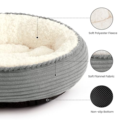 Love's cabin Round Donut Cat and Dog Cushion Bed, 25in Pet Bed for Small or Medium Dogs, Anti-Slip & Water-Resistant Bottom, Soft Durable Fabric Pet Beds, Washable Calming Cat Bed Grey Stripe by Love's cabin - Used condition - Image 2