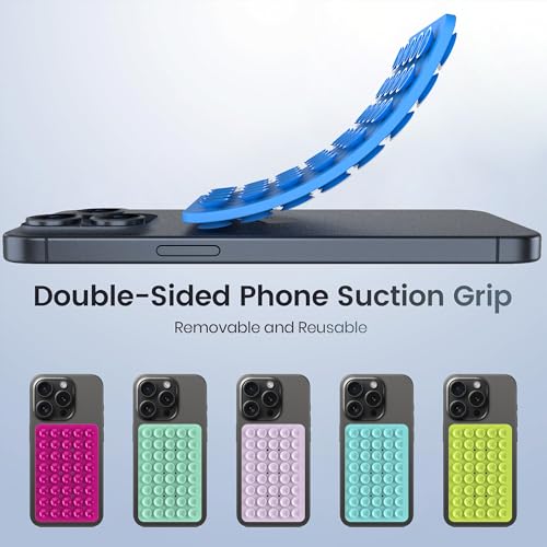 Image of Double Sided Silicone Suction Phone Holder Mount, Silicon Accessory for iPhone and Android, Hands-Free Mirror Shower Phone Holder, TikTok Videos and Selfies (Blue+Rose Red)