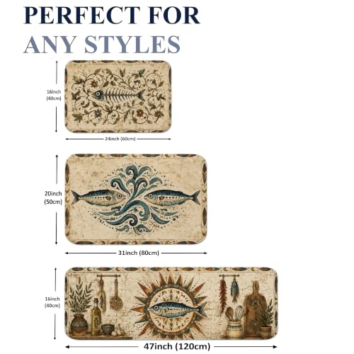 Tapis de cuisine doux lavable et confortable motif poisson de style marin - 3