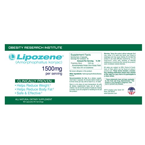 Lipozene Green Diet Pills -90 Veggie Capsules, All Natural Weight Loss Supplement - Appetite Suppressant and Control - - No Stimulants, No Jitters