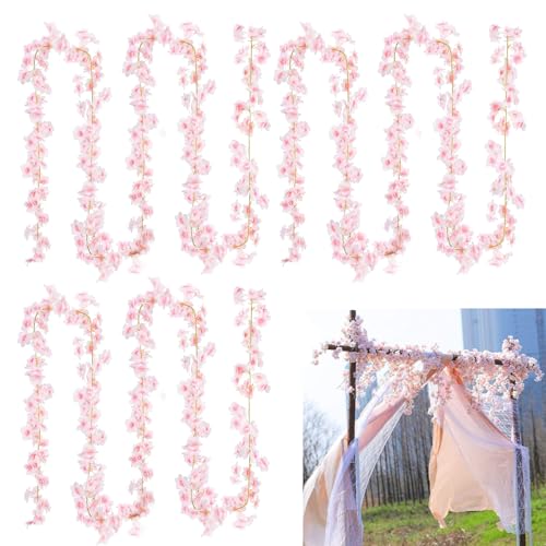 KAIYAYA 3 Piezas Guirnalda de Flores de Cerezo Artificiales Cerezo Decoracion Guirnaldas De Vid Colgante Flores Artificiales Flor de Cerezo Flores Falsas para Boda Jardín Balcón Exterior