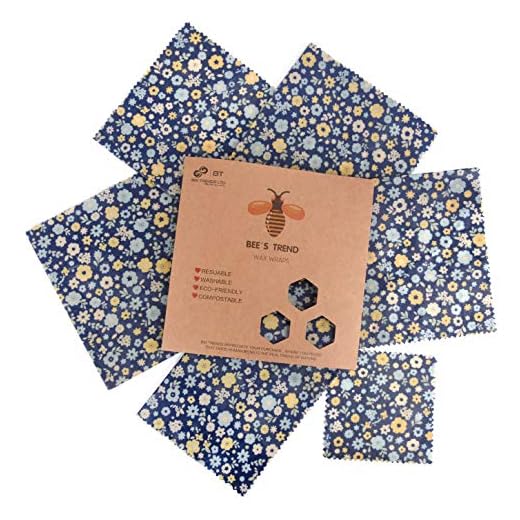 Beeswax Wraps Set of 6 by Bee's Trend | All Natural Food Storage | Zero Waste Cheese and Sandwich Wrappers | Washable Bowl Covers