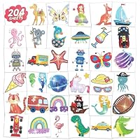 EMOME 204 Sheets Glitter Tattoos for Kids, Individually Wrapped Kids Temporary Tattoos for Girls and Boys, Fake Tattoos Stickers for Birthday Party Favors Supplies Goodie Bags Stuffers Fillers