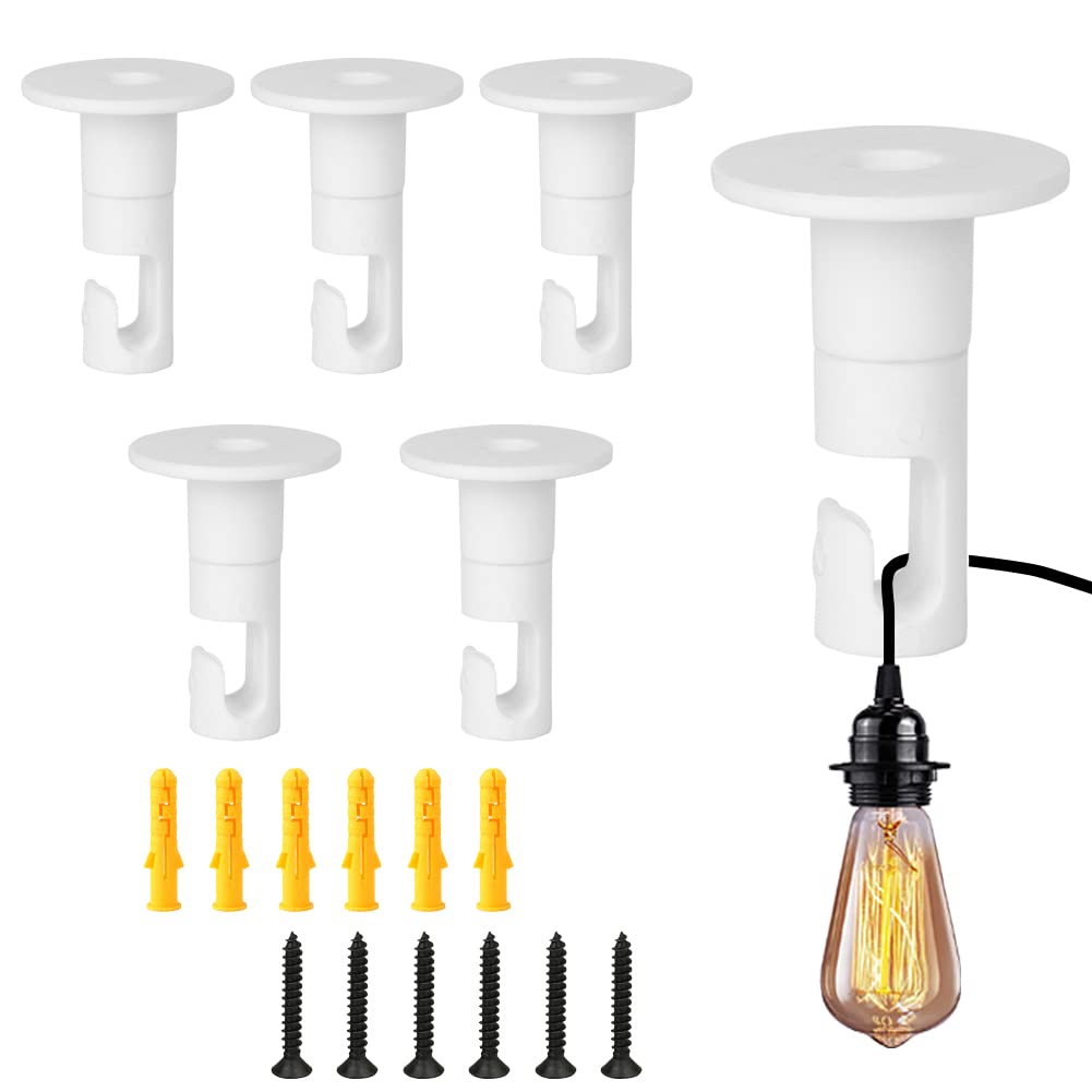 AKBFOX 6pcs Swag Hooks for Ceiling Hanging, Heavy Duty Hangers, Swag Lamp Hooks, Modern Swag Hooks for Chandelier, String light, Lanterns, Pendant Cable Lights Indoor Outdoor Use (White)