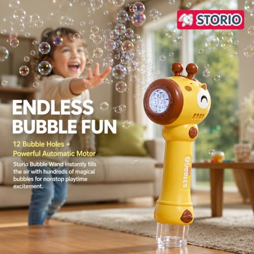 Image of Storio Bubble Wand Machine for Kids 3+ Years - Giraffe | Automatic Bubble Maker Toy with LED Lights & 12 Bubble Holes | Outdoor Bubble Toy for Boys Girls | Birthday Return Gifts Party Favors for Kids
