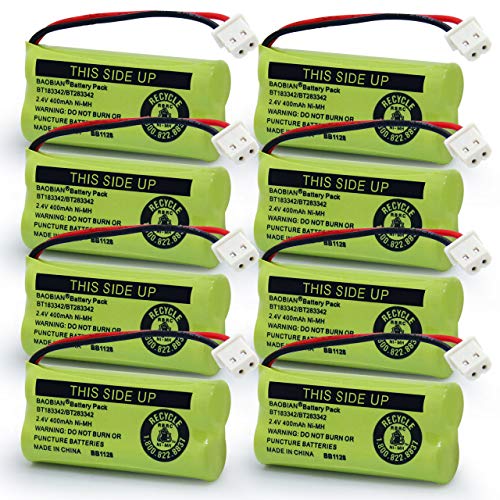 BAOBIAN BT183342 BT283342 2.4V 400mah Ni-MH Cordless Phone Battery Compatible with AT&T BT162342 BT-162342 BT166342 BT-166342 BT266342 BT-266342 BT-183342 BT-283342 VTech CS6329 CS6114 CS6419(8 Pack)