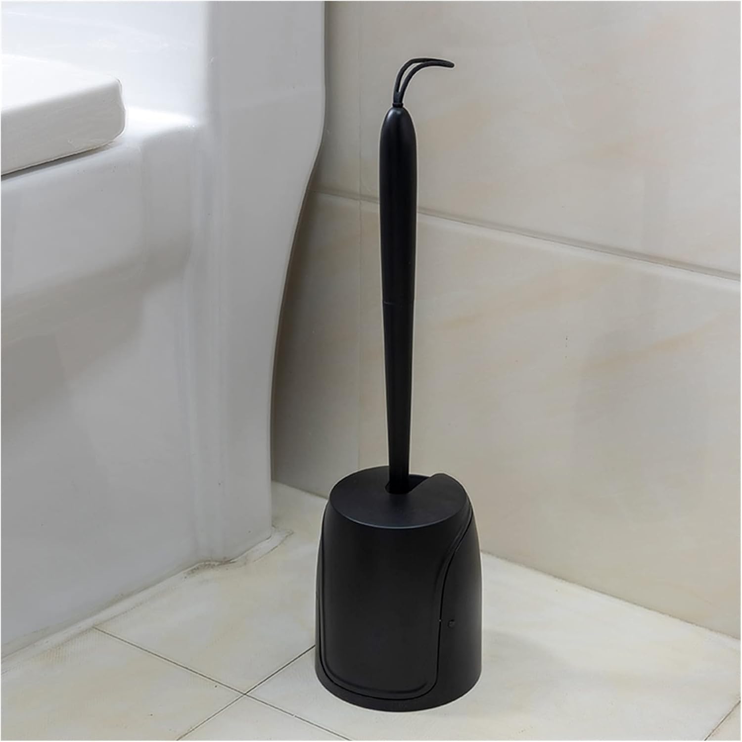 Toilet Brush Holder Household Toilet Brush Set Toilet Bowl Brush Soft Bristles with Rope Wall-Mounted Toilet Cleaning Brush (White/Gray/Black) Toilet Brush Holders(Black)