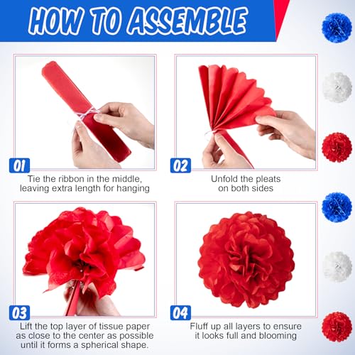 Image of RoundFunny 45 Pcs New Us Citizenship Gifts, Blue White and Red Party Decorative Kit, Congrats New Citizen Decoration Banner, Balloons, Paper Poms, Patriotic Supplies for Men Women