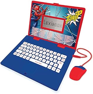 LEXIBOOK JC598SPi2 Spider-Man-Educational and Bilingual Laptop Spanish/English-Toy for Child Kid (Boys & Girls) 124 Activities, -Red/Blue,24 x 18 x 3.6 inches
