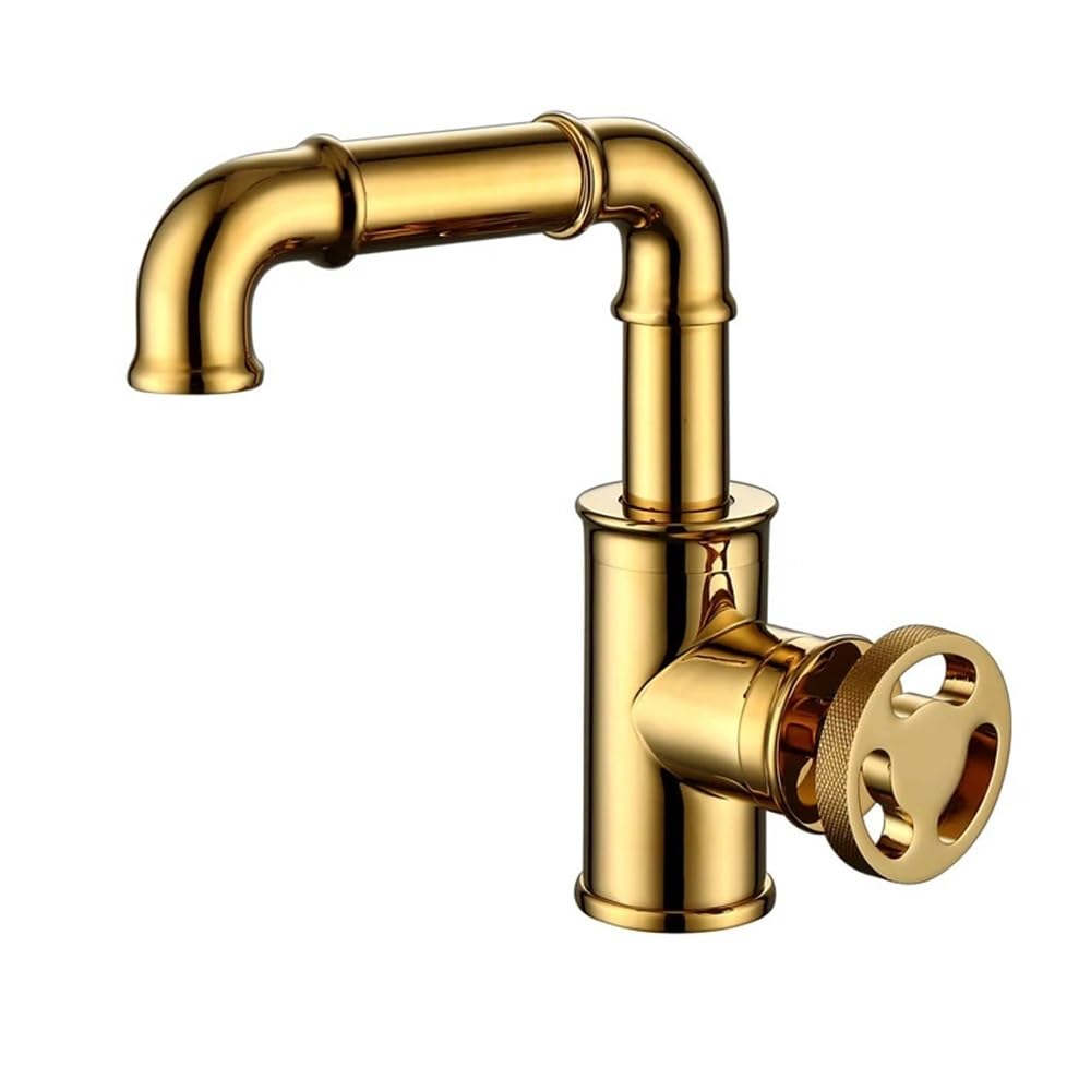 Blyqxs Gold Basin Faucets Industrial Style Brass Black/ Bathroom Faucets, Hot And Cold Water Mixer Tap Contemporary Mixer Tap(Gold)