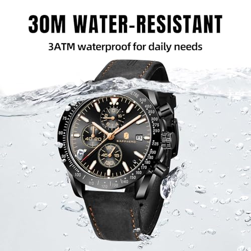 Image of BENYAR Men's Watches Waterproof Sport Military Watch for Men Multifunction Chronograph Black Fashion Quartz Wristwatches Calendar with Leather Strap