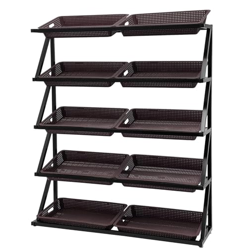 JevLoN 5 Tier Fruit and Vegetable Basket Stand Rack, Stores Supremarket Kitchen Retail Display Rack, Fruit Vegetable Snack Retail Basket Shelf Market Retail Display Shelf(Brown)