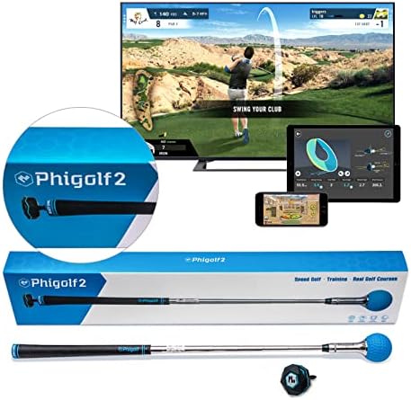 PHIGOLF Phigolf2 Golf Simulator with Swing Stick for Indoor & Outdoor Use, Golf Swing Trainer with Upgraded Motion Sensor&3D Swing Analysis, Compatible WGT/E6 Connect APP, Works with Smartdevices