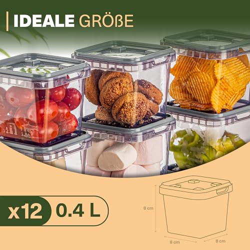 Viwares Vorratsdosen 0,4 L im 12er Set – luftdicht & gefriergeeignet – stapelbare Aufbewahrungsboxen mit Deckel – Frischhaltedosen für Lebensmittel, Snacks, Küche & Vorrat