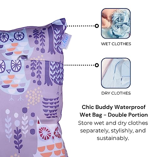 Image of Chic Buddy Waterproof Wet Bag, Washable, Reusable for Travel, Beach, Pool, Stroller, Diapers, Dirty Gym Clothes, Wet Swimsuits, Toiletries (ELF OWL, Wet Bag /Dry Bag)