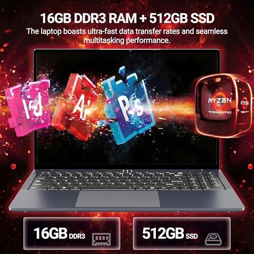 Image of 2026 Laptop, 16'' Laptop Computer with Core i5-8210Y Processor (Up to 3.6GHz) 16GB RAM 512GB SSD, UHD Graphics, FHD 1920*1200, WiFi 5, BT 5.0, 180Open Lap Top, Win 11 Pro, Backlit Keyboard