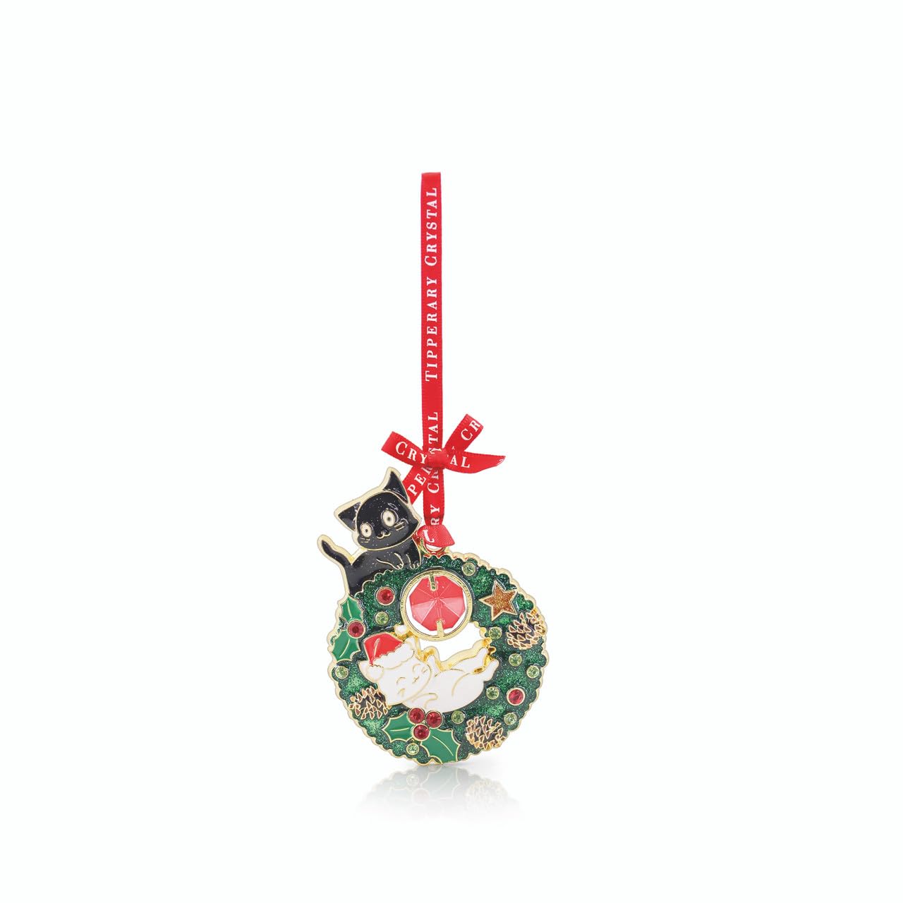 Tipperary Crystal Gems Cats Wreath Christmas Decoration – Festive Cat-Themed Hanging Ornament with Enamel Detail & Gift Box – Christmas Tree Bauble Keepsake for Pet Lovers