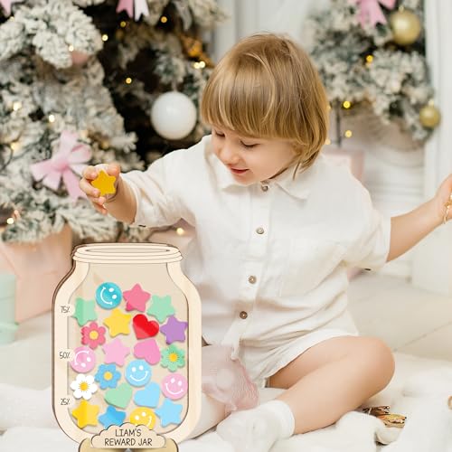 Image of Personalized Magnetic Reward Jar for Classroom & Kids, Potty Training Reward Jar with Acrylic Tokens, Potty Training Reward Chart for Boys & Girls, Back to School Classroom Management