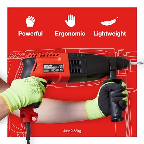 Amtech - Rotary Hammer Drill, Corded - SDS Drill with 3 Modes for Wood, Metal, Masonry and More, Home DIY, Lightweight with Ergonomic Handle, Long Lasting, 2.4m Cable (230V, 620W, 1250RPM) 4 Amtech - Rotary Hammer Drill, Corded - SDS Drill with 3 Modes for Wood, Metal, Masonry and More, Home DIY, Lightweight with Ergonomic Handle, Long Lasting, 2.4m Cable (230V, 620W, 1250RPM) - Image 4