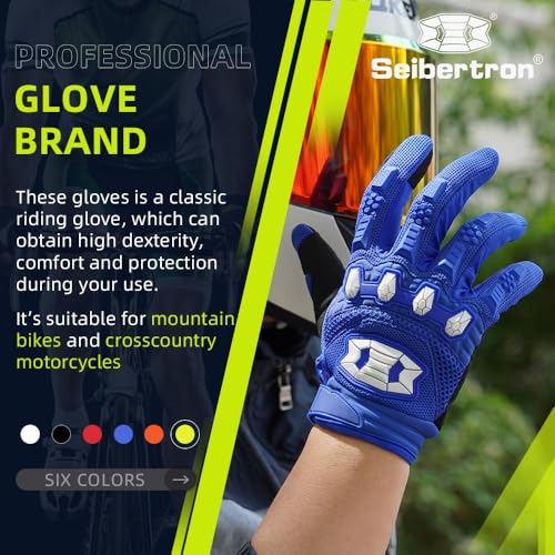 Image of Seibertron Youth Unisex MX ATV MTB Racing Gloves - Full Finger Touchscreen Glove for Bicycle Cycling Mountain Biking Motorcycle and Motocross Blue XS
