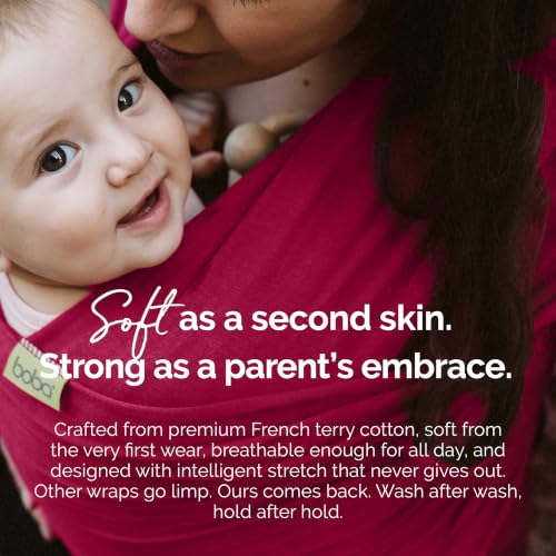 Image of Boba Baby Wrap Carrier - Stretch Cotton Newborn Sling, Sangria | Breathable hands-free babywearing carrier wrap; ergonomic, secure hold for newborn to toddler 7-35 lbs.