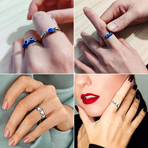JewelryWe Anxiety Rings for Women 4 PCS Open Rings Adjustable Fidget Ring Stress Relief Rings with Evil Eye Rings Set - Image 3